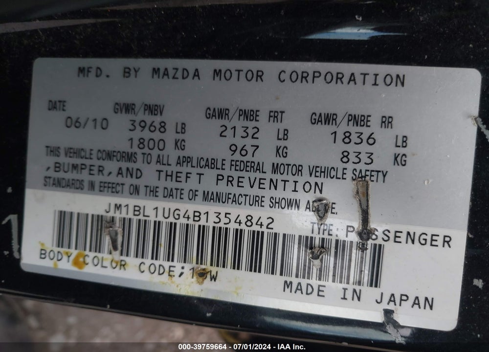 2011 MAZDA 3 I SPORT VIN: JM1BL1UG4B1354842