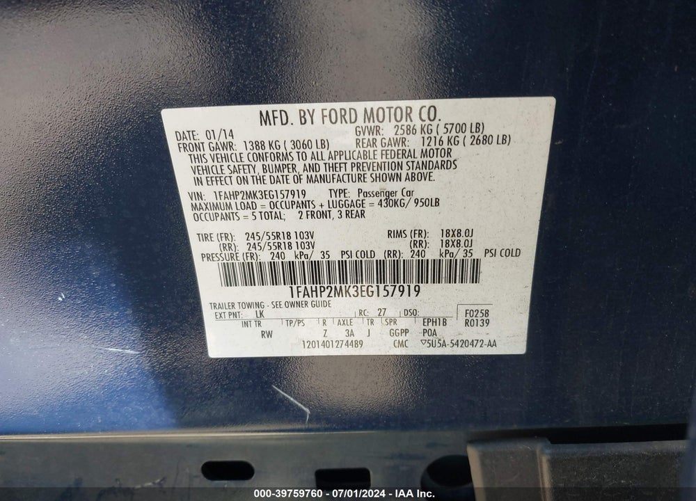 2014 FORD POLICE INTERCEPTOR VIN: 1FAHP2MK3EG157919