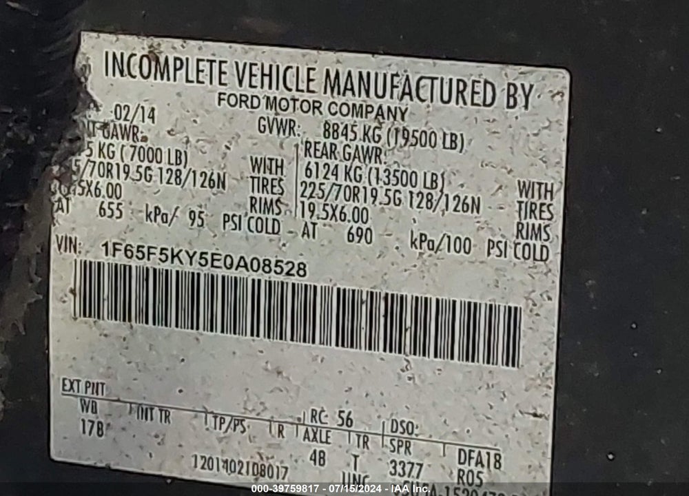 2014 FORD F-59 COMMERCIAL STRIPPED VIN: 1F65F5KY5E0A08528