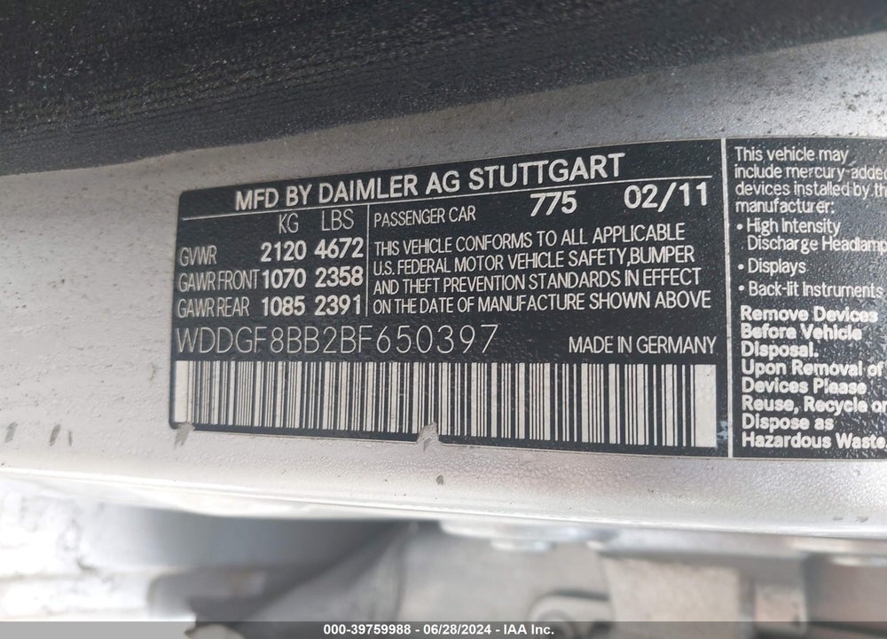 2011 MERCEDES-BENZ C 300 LUXURY 4MATIC/SPORT 4MATIC VIN: WDDGF8BB2BF650397