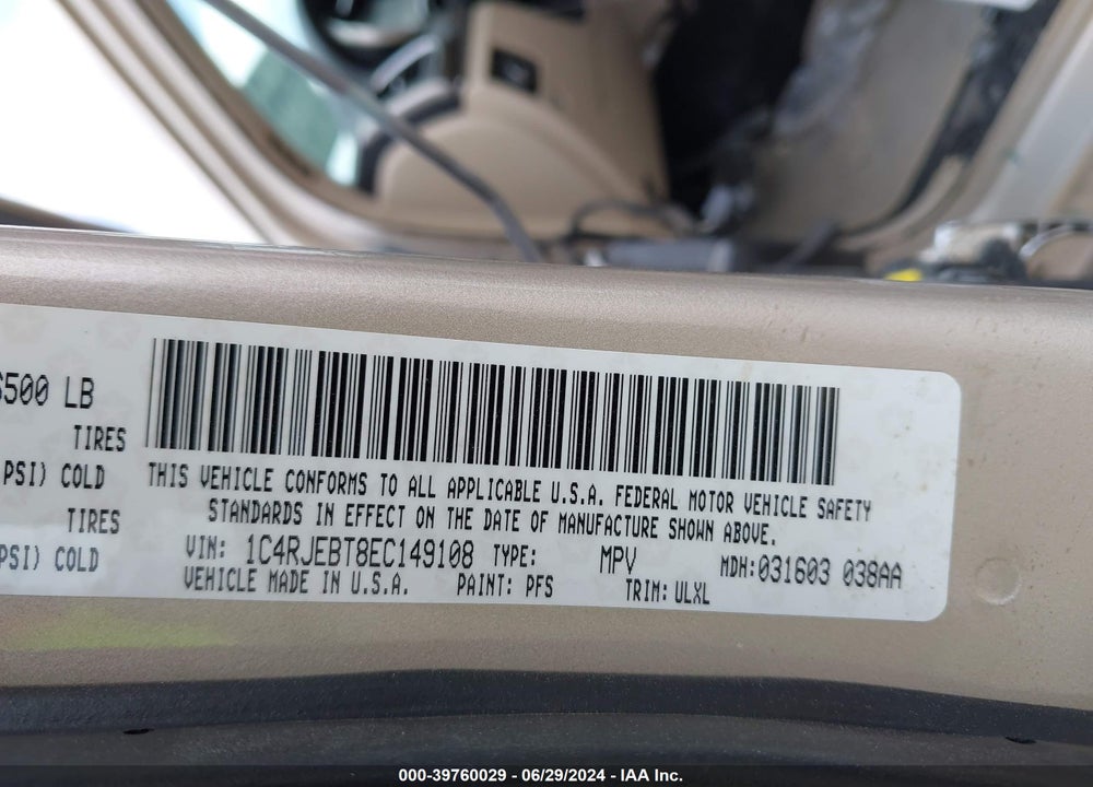 2014 JEEP GRAND CHEROKEE LIMITED VIN: 1C4RJEBT8EC149108