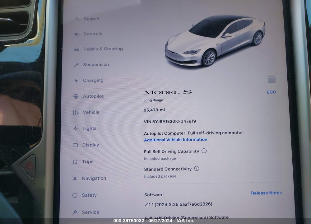 2019 TESLA MODEL S 100D/75D/LONG RANGE/STANDARD RANGE VIN: 5YJSA1E20KF347919