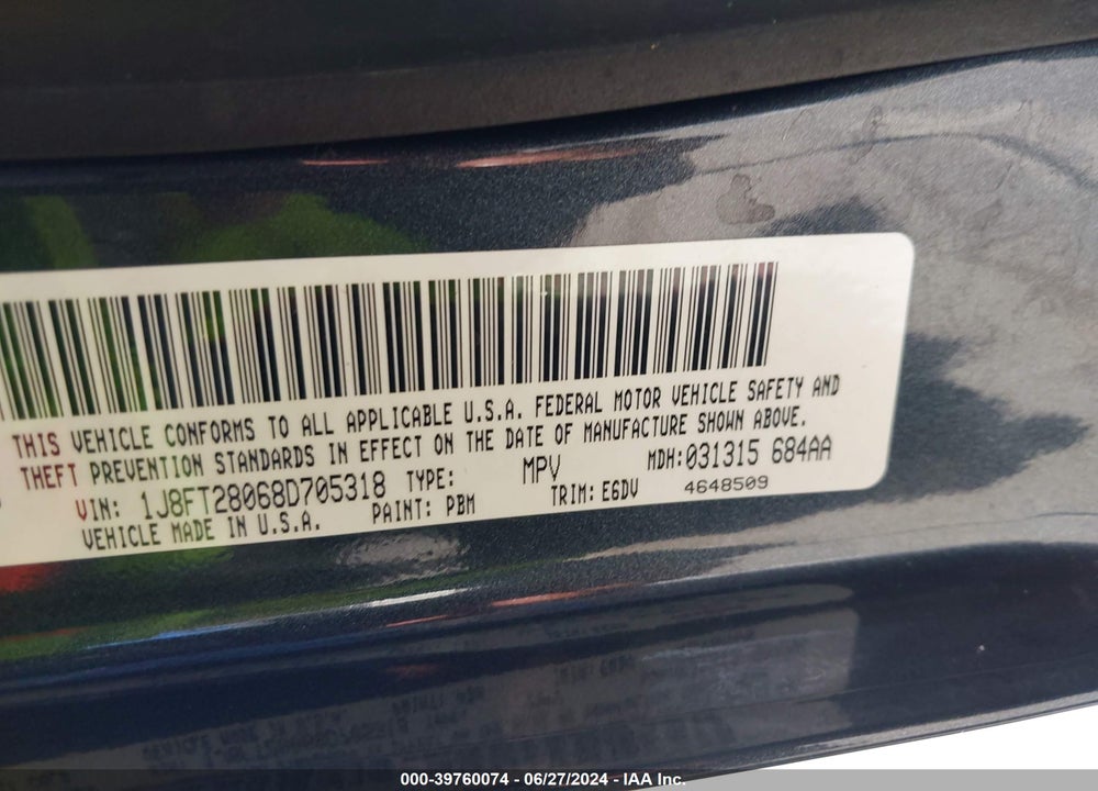 2008 JEEP PATRIOT SPORT VIN: 1J8FT28068D705318