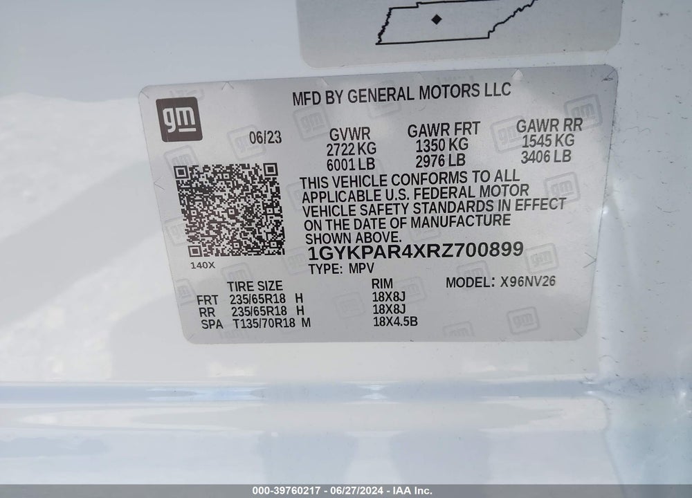 2024 CADILLAC XT6 FWD LUXURY VIN: 1GYKPAR4XRZ700899