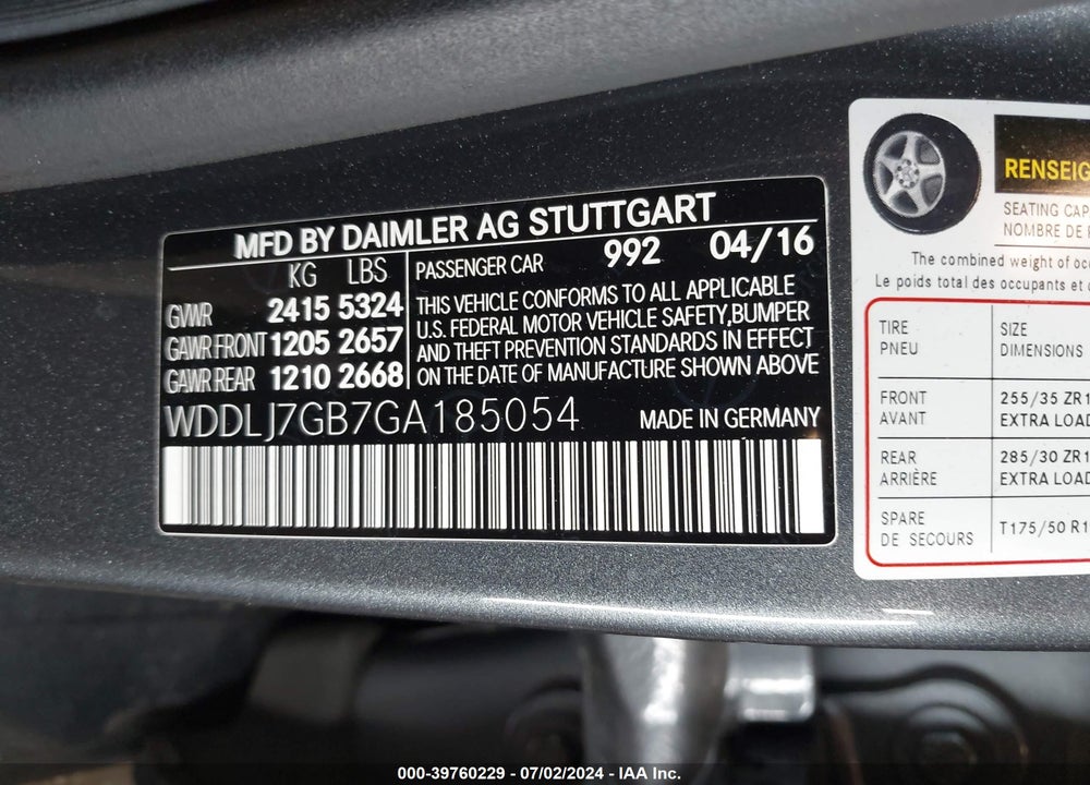 2016 MERCEDES-BENZ AMG CLS 63 S 4MATIC VIN: WDDLJ7GB7GA185054