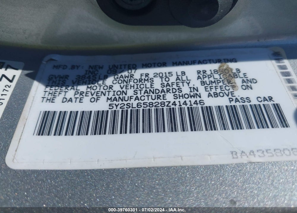 2008 PONTIAC VIBE VIN: 5Y2SL65828Z414146