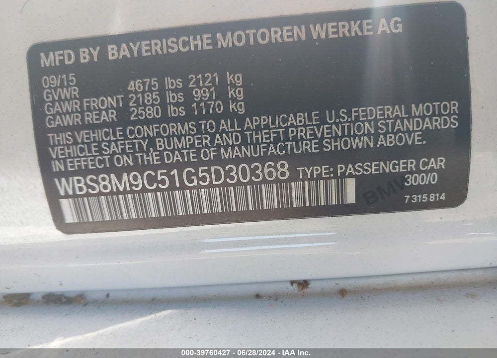 2016 BMW M3 VIN: WBS8M9C51G5D30368