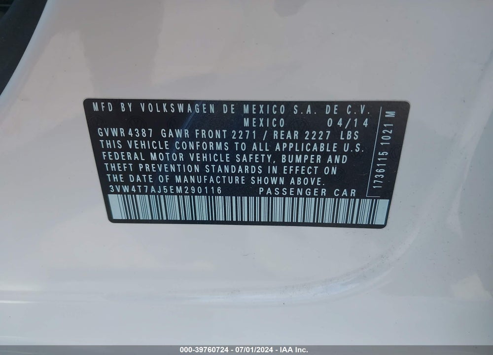 2014 VOLKSWAGEN JETTA GLI EDITION 30 W/NAV VIN: 3VW4T7AJ5EM290116