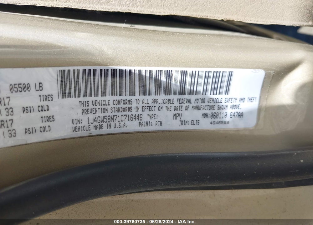 2001 JEEP GRAND CHEROKEE LIMITED VIN: 1J4GW58N71C716446