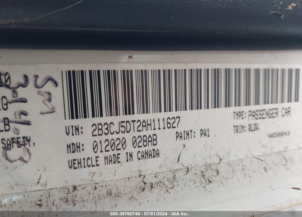 2010 DODGE CHALLENGER R/T VIN: 2B3CJ5DT2AH111627
