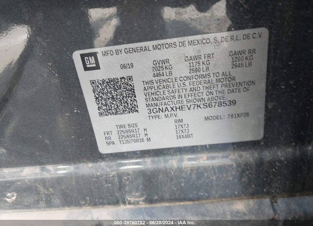 2019 CHEVROLET EQUINOX LS VIN: 3GNAXHEV7KS678539