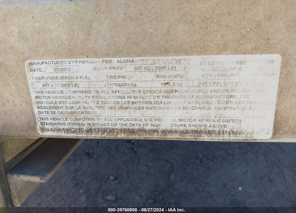 2011 ALUMATECH OTHER VIN: 1YGUS0817BB071956