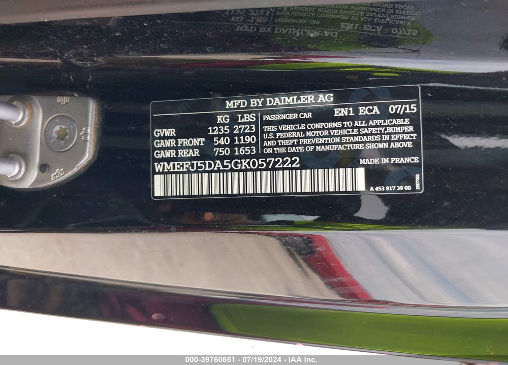 2016 SMART FORTWO PASSION/PRIME/PROXY/PURE VIN: WMEFJ5DA5GK057222