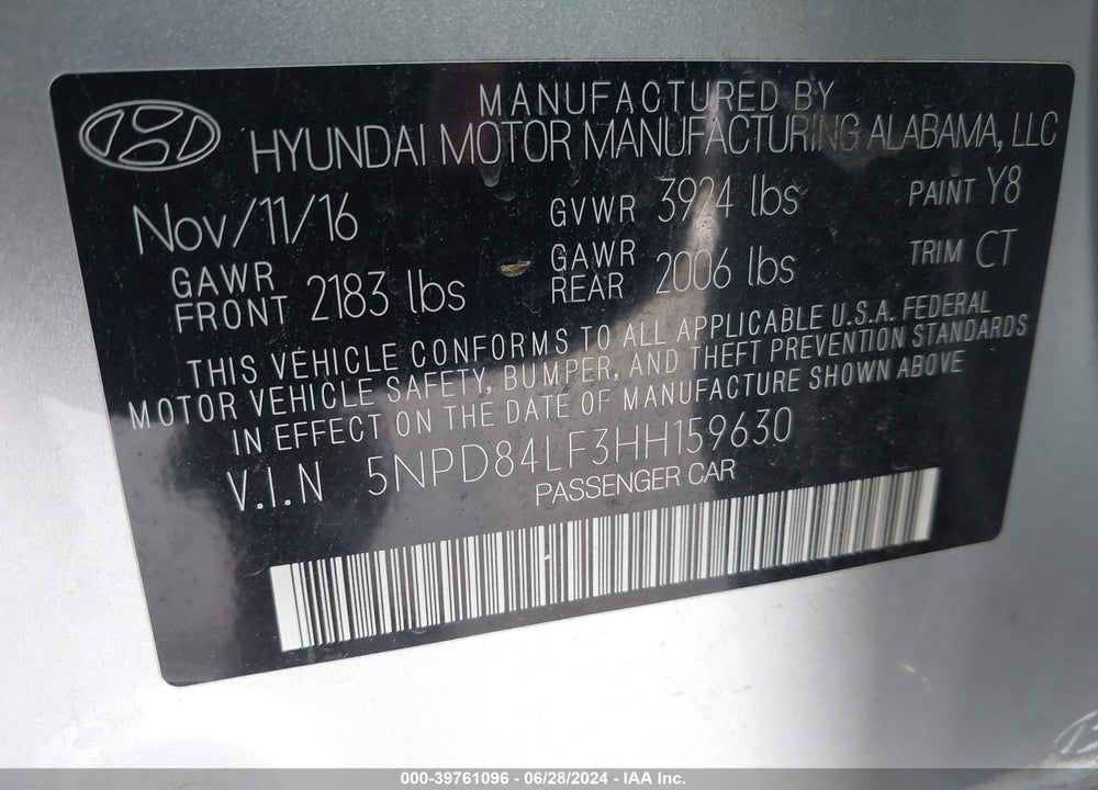 2017 HYUNDAI ELANTRA VALUE EDITION VIN: 5NPD84LF3HH159630