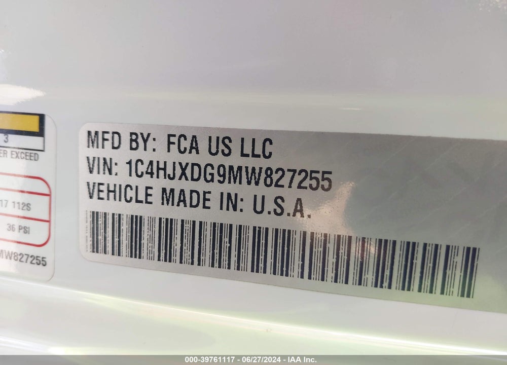 2021 JEEP WRANGLER UNLIMITED SPORT S 4X4 VIN: 1C4HJXDG9MW827255