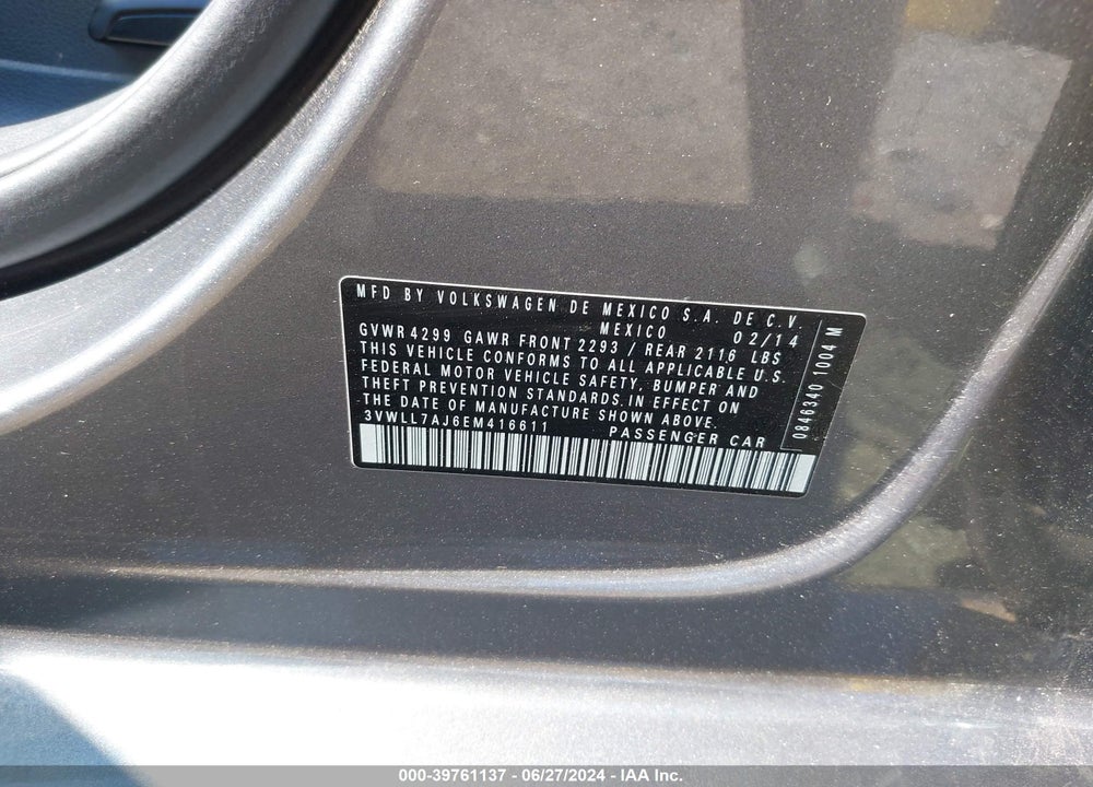 2014 VOLKSWAGEN JETTA 2.0L TDI VIN: 3VWLL7AJ6EM416611