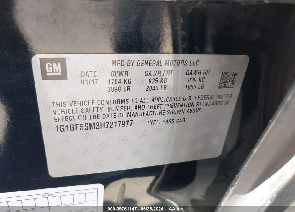 2017 CHEVROLET CRUZE PREMIER AUTO VIN: 1G1BF5SM3H7217977