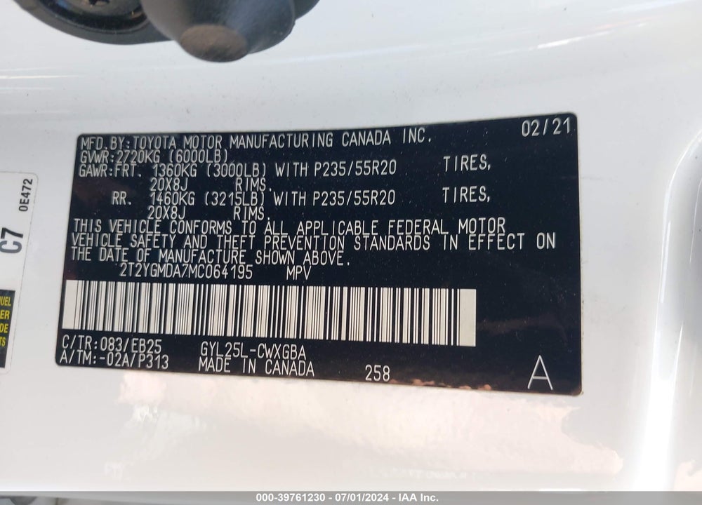 2021 LEXUS RX 450H F SPORT HANDLING VIN: 2T2YGMDA7MC064195