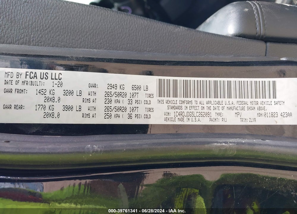 2020 DODGE DURANGO GT PLUS AWD VIN: 1C4RDJDG5LC262091