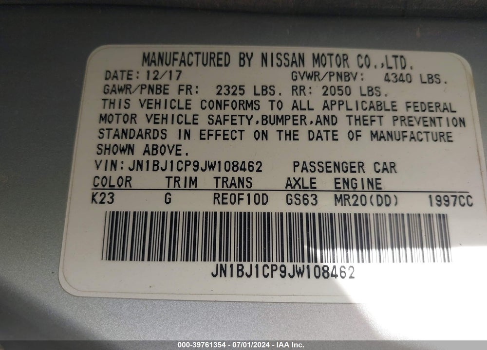 2018 NISSAN ROGUE SPORT VIN: JN1BJ1CP9JW108462