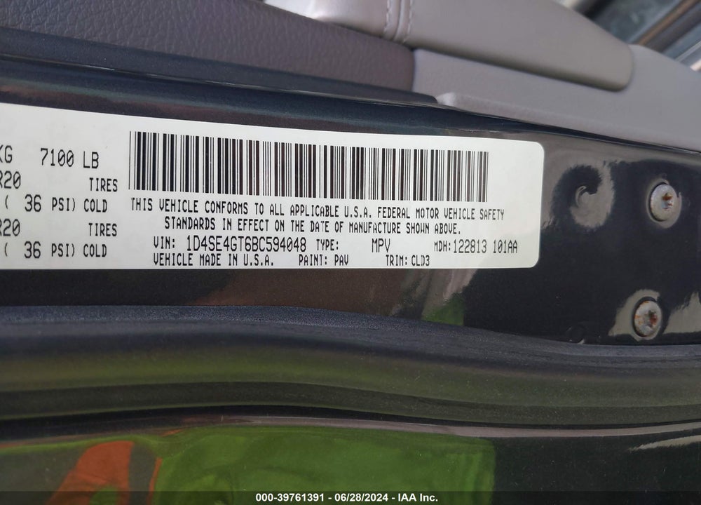 2011 DODGE DURANGO VIN: 1D4SE4GT6BC594048