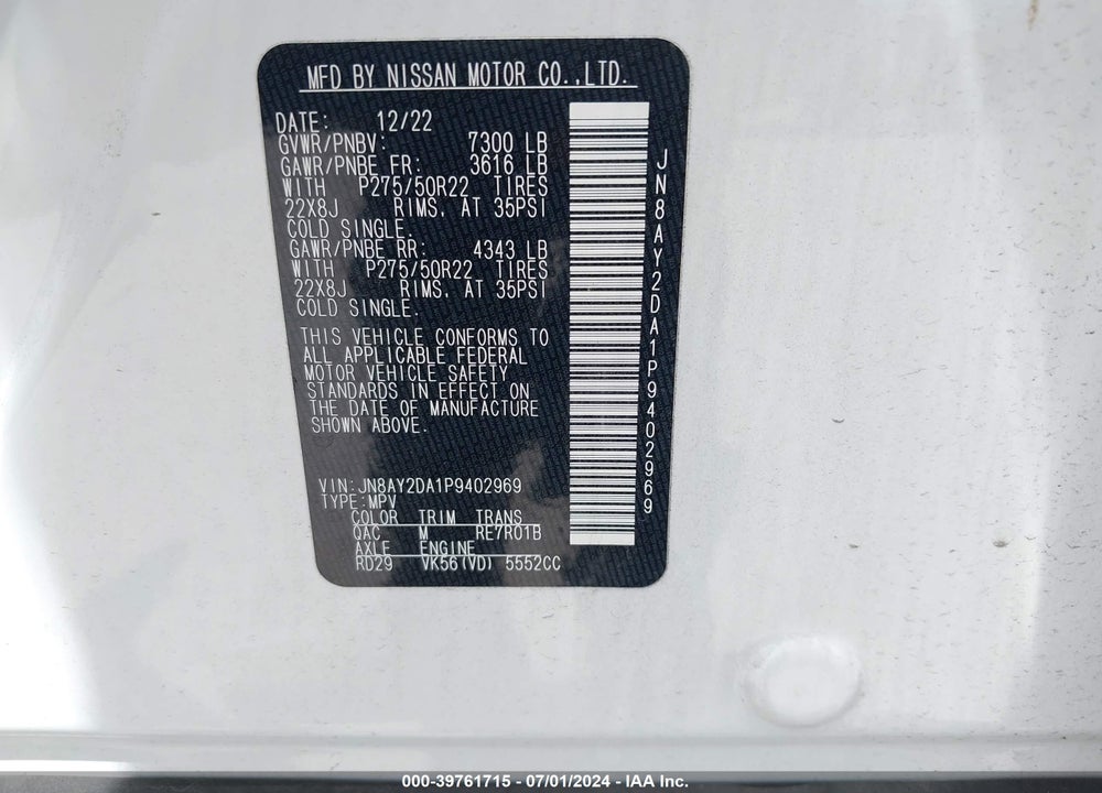 2023 NISSAN ARMADA PLATINUM 2WD VIN: JN8AY2DA1P9402969
