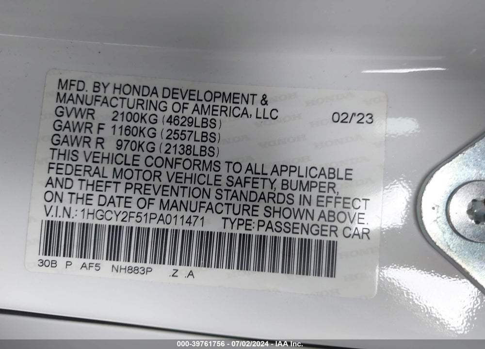 2023 HONDA ACCORD HYBRID SPORT VIN: 1HGCY2F51PA011471