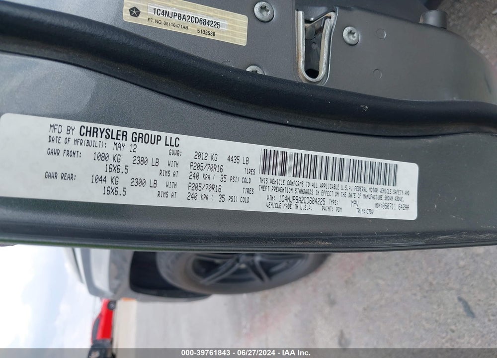 2012 JEEP PATRIOT SPORT VIN: 1C4NJPBA2CD684225