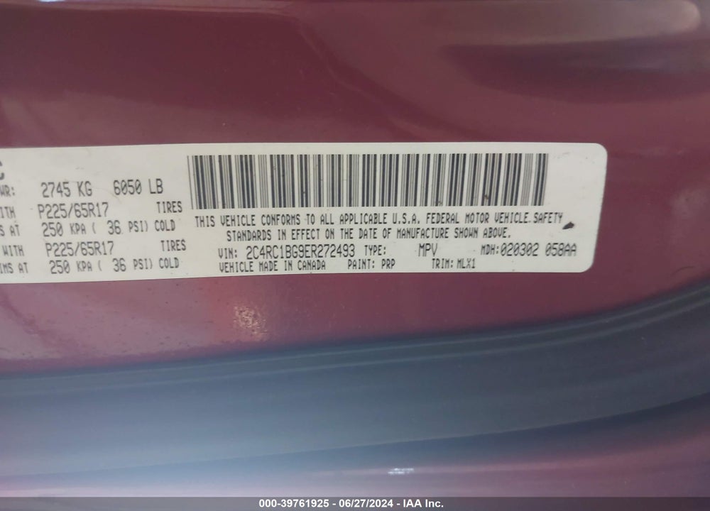 2014 CHRYSLER TOWN & COUNTRY TOURING VIN: 2C4RC1BG9ER272493