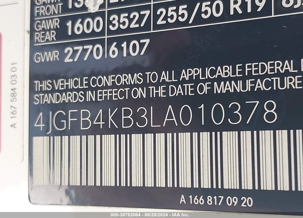 2020 MERCEDES-BENZ GLE 350 4MATIC VIN: 4JGFB4KB3LA010378