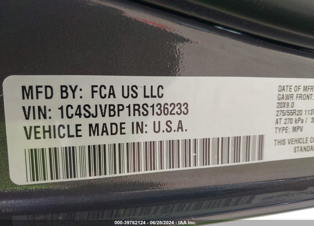 2024 JEEP WAGONEER SERIES II 4X4 VIN: 1C4SJVBP1RS136233