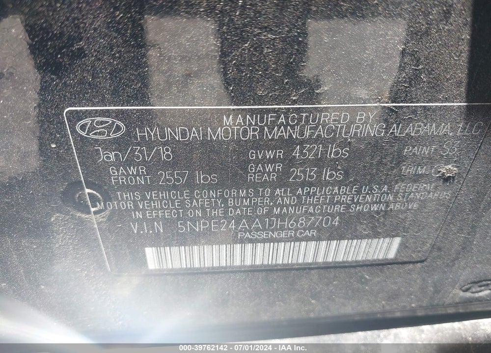 2018 HYUNDAI SONATA ECO VIN: 5NPE24AA1JH687704