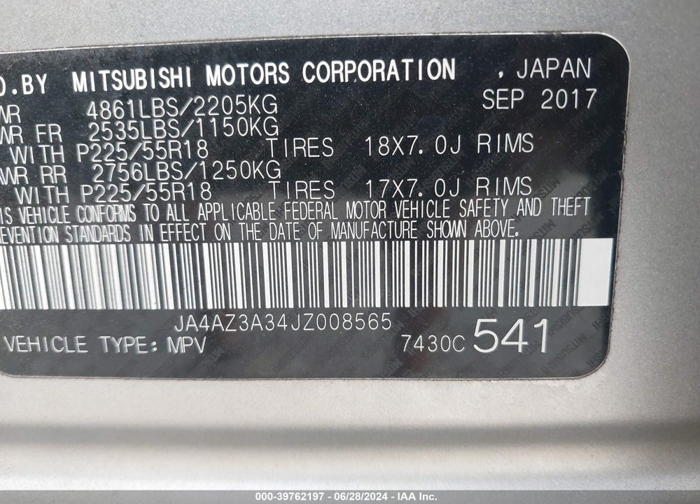 2018 MITSUBISHI OUTLANDER SE VIN: JA4AZ3A34JZ008565