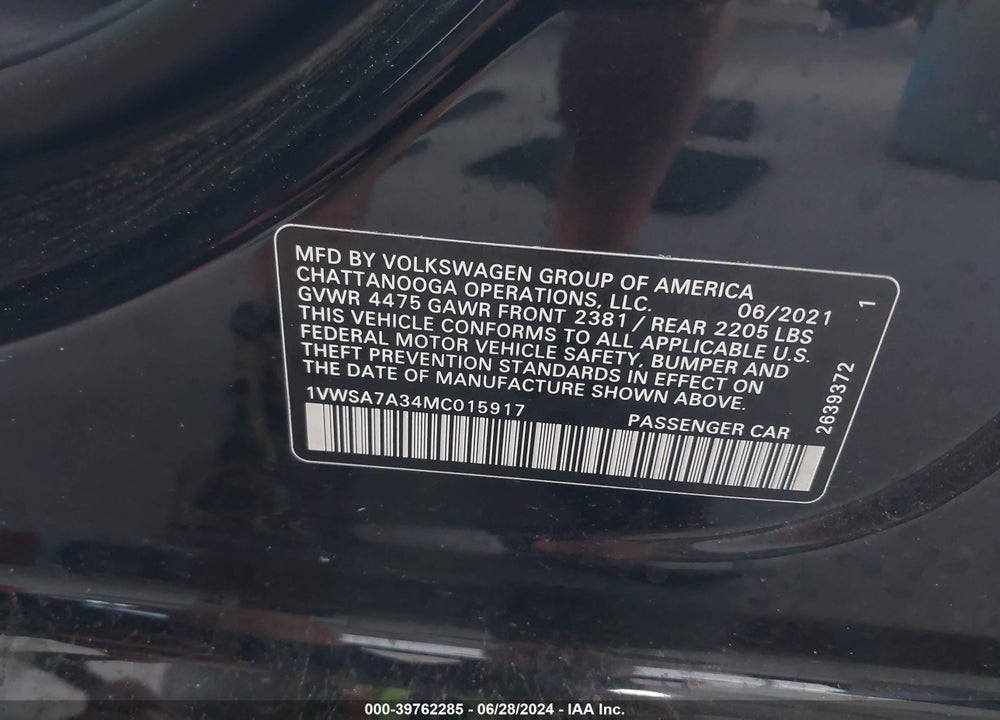 2021 VOLKSWAGEN PASSAT 2.0T SE VIN: 1VWSA7A34MC015917