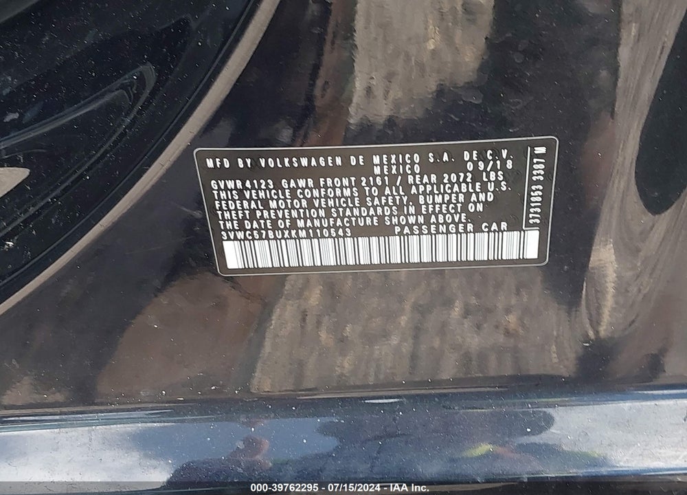 2019 VOLKSWAGEN JETTA 1.4T R-LINE/1.4T S/1.4T SE VIN: 3VWC57BUXKM110543