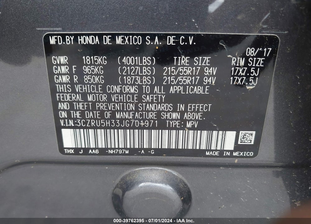 2018 HONDA HR-V LX VIN: 3CZRU5H33JG701971