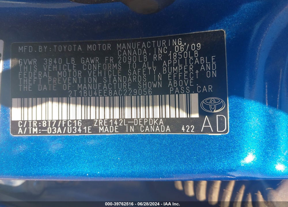 2010 TOYOTA COROLLA LE VIN: 2T1BU4EE8AC229056