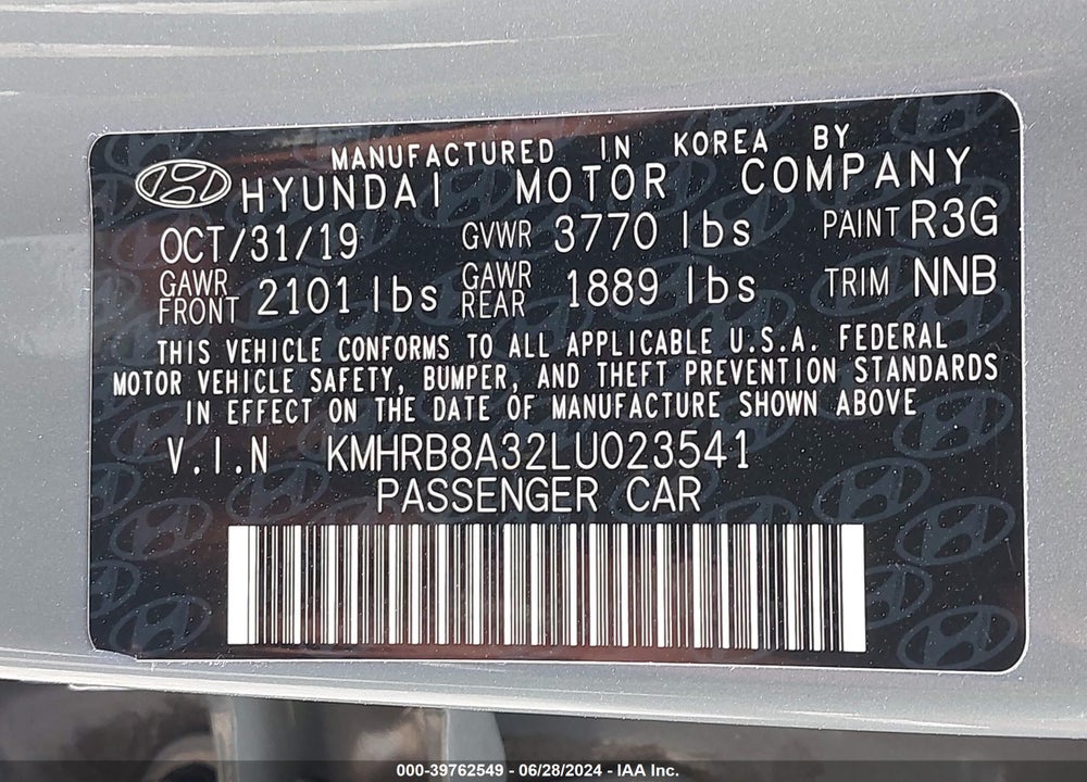 2020 HYUNDAI VENUE SE VIN: KMHRB8A32LU023541