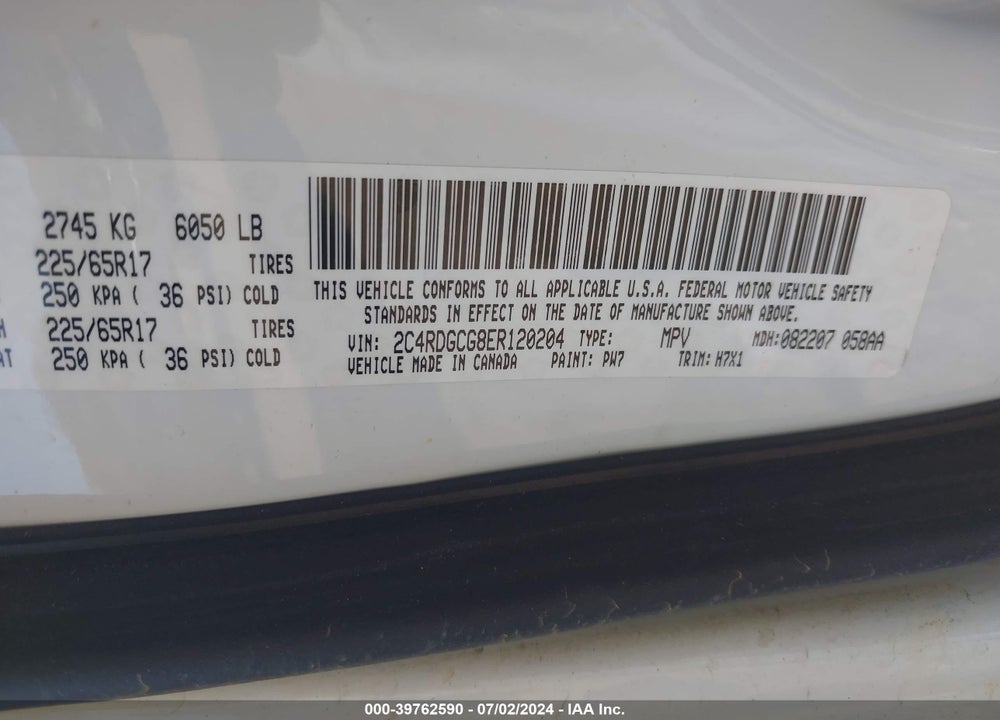 2014 DODGE GRAND CARAVAN SXT VIN: 2C4RDGCG8ER120204