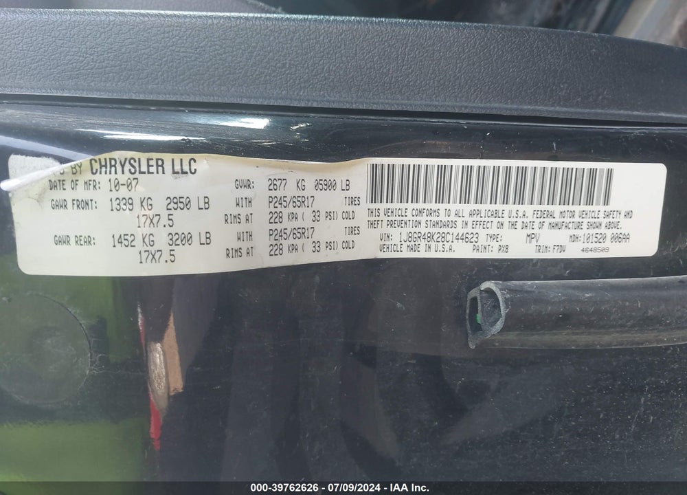 2008 JEEP GRAND CHEROKEE LAREDO VIN: 1J8GR48K28C144623