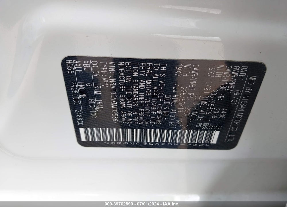 2021 NISSAN ROGUE SL FWD VIN: JN8AT3CAXMW025867