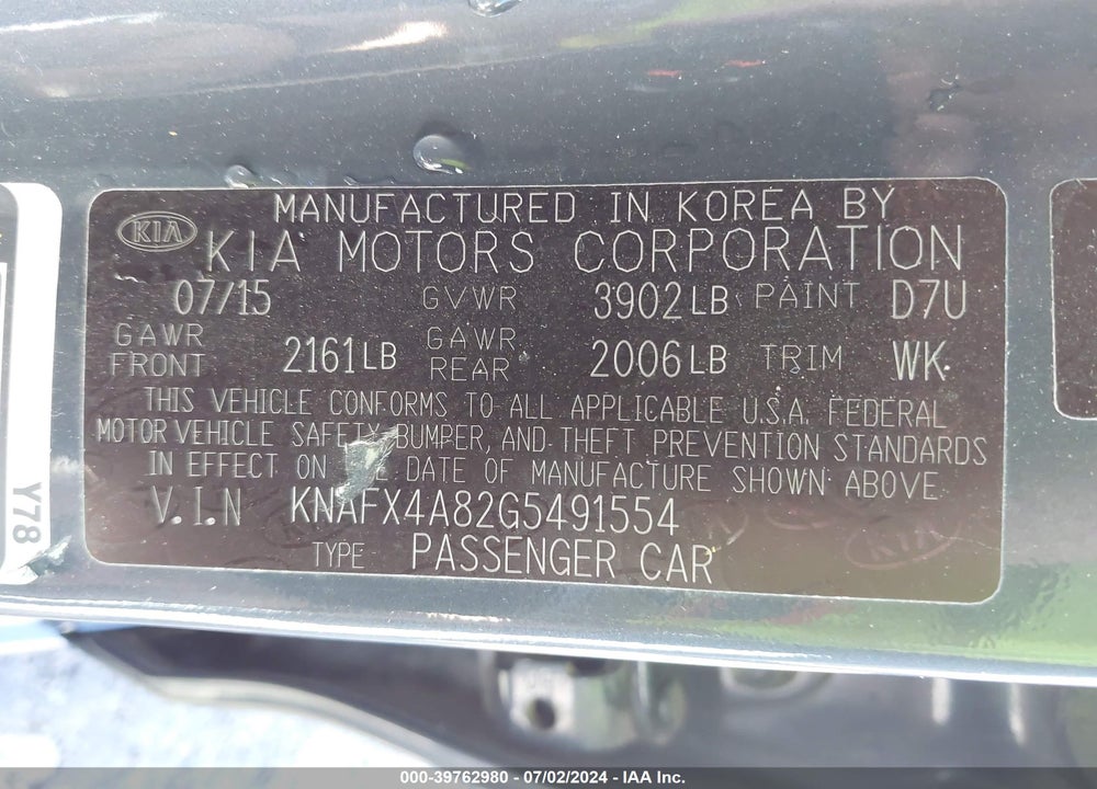 2016 KIA FORTE VIN: KNAFX4A82G5491554