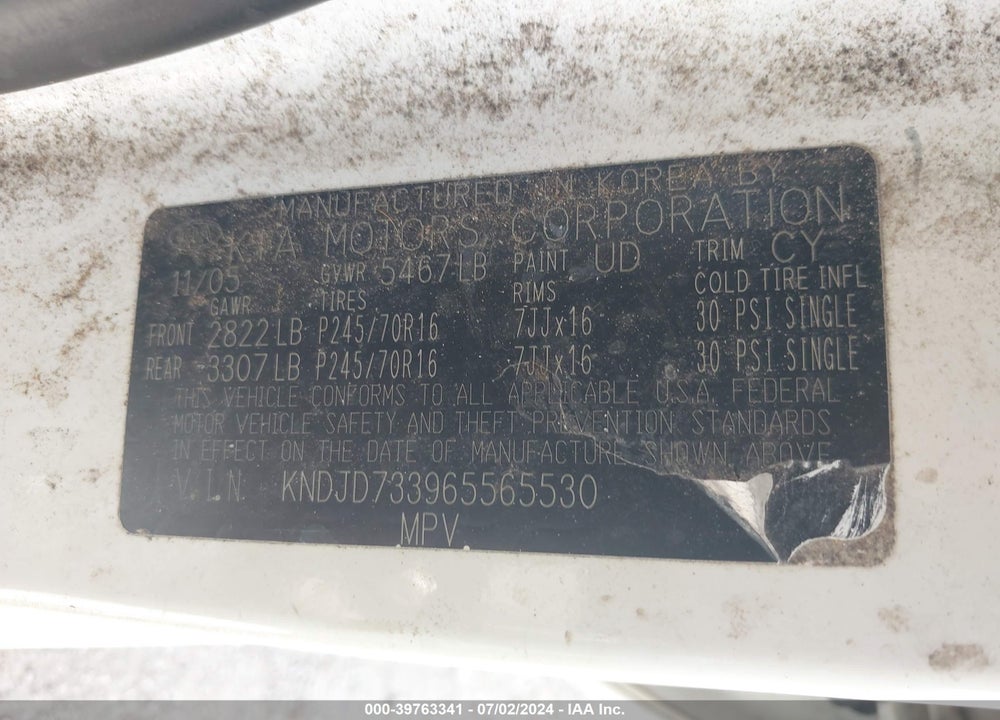 2006 KIA SORENTO EX/LX VIN: KNDJD733965565530