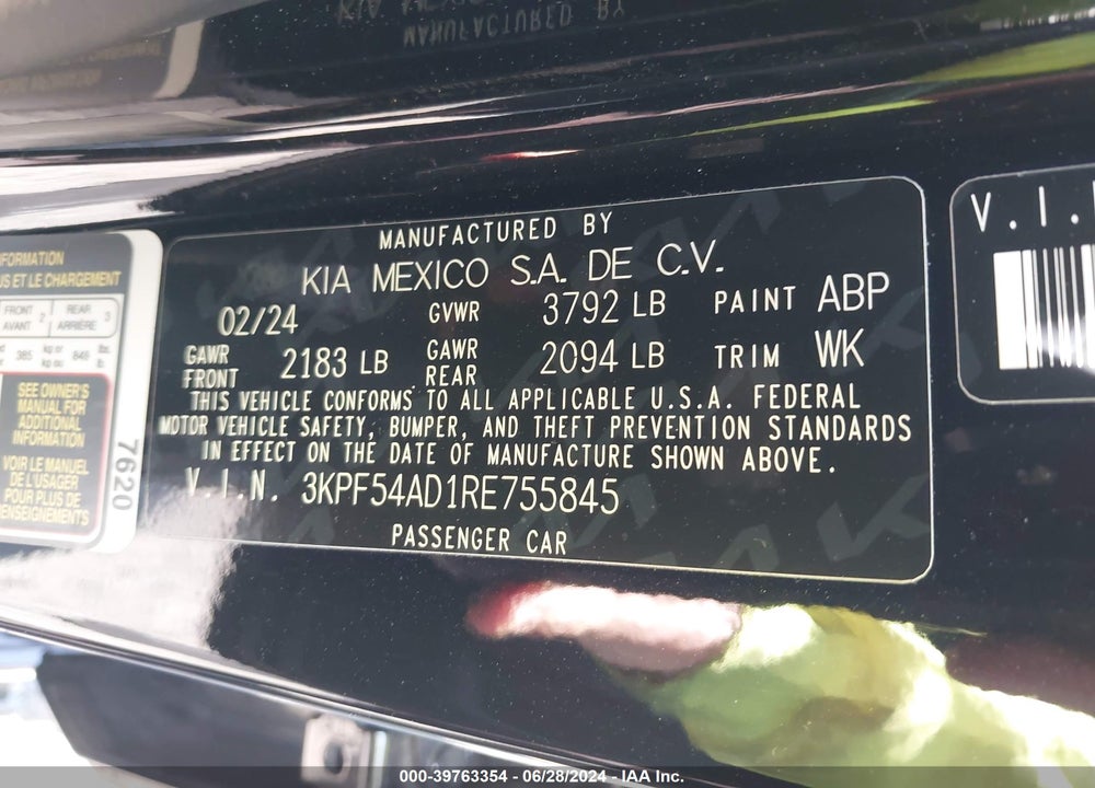 2024 KIA FORTE GT LINE VIN: 3KPF54AD1RE755845