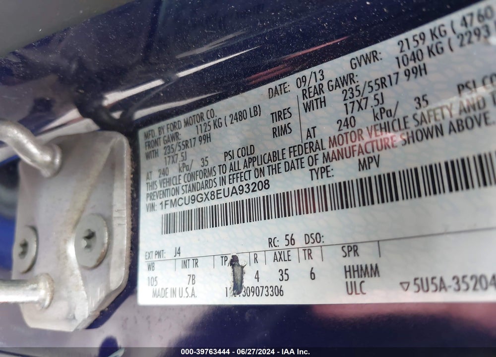 2014 FORD ESCAPE SE VIN: 1FMCU9GX8EUA93208
