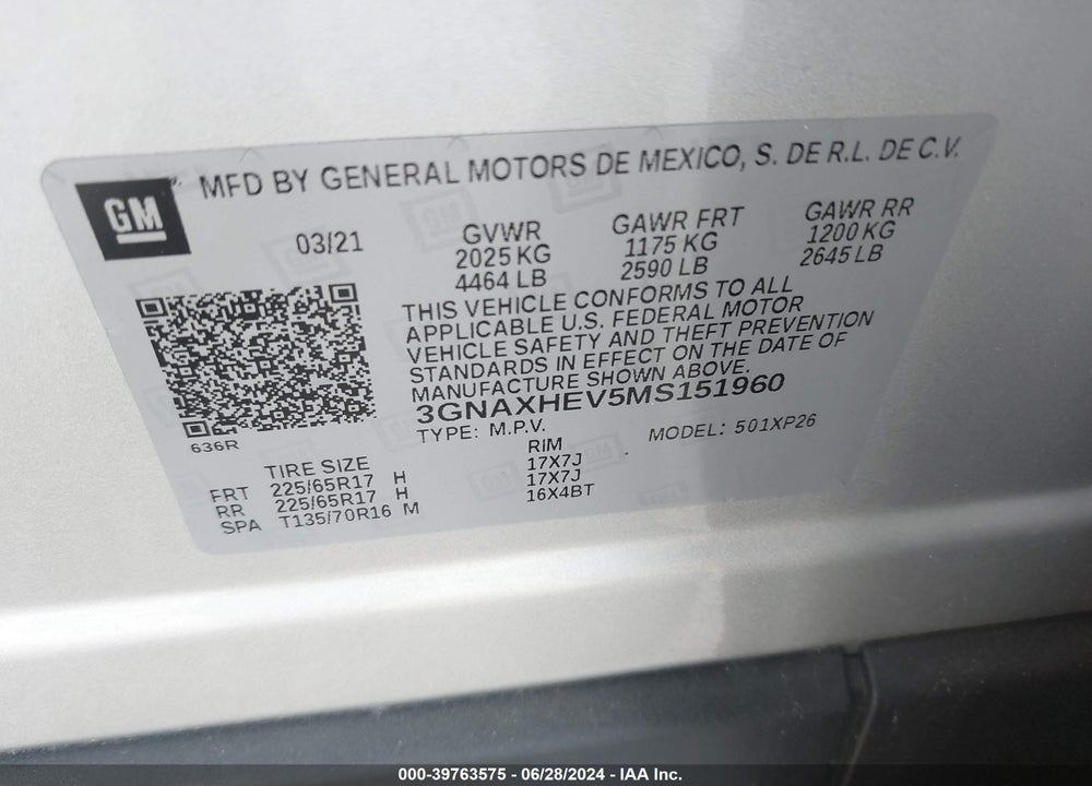 2021 CHEVROLET EQUINOX FWD LS VIN: 3GNAXHEV5MS151960