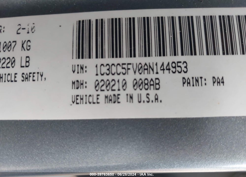2010 CHRYSLER SEBRING LIMITED VIN: 1C3CC5FV0AN144953