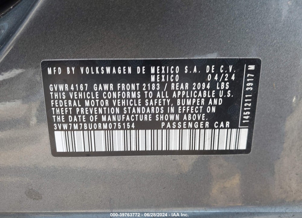 2024 VOLKSWAGEN JETTA 1.5T SE VIN: 3VW7M7BU0RM075154