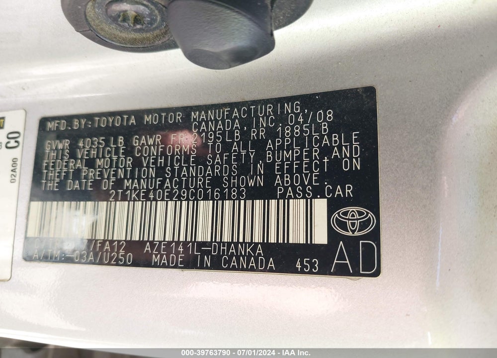 2009 TOYOTA MATRIX S VIN: 2T1KE40E29C016183