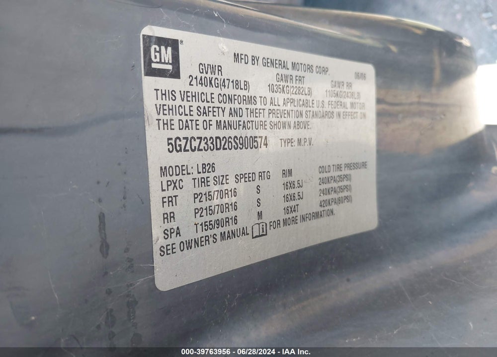 2006 SATURN VUE 4 CYL VIN: 5GZCZ33D26S900574
